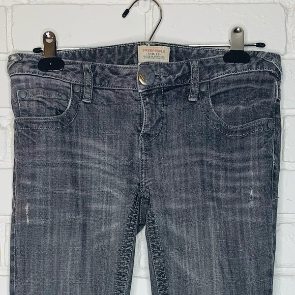Free People Gray  Distressed Skinny Jeans Low Mid - Picture 2 of 11